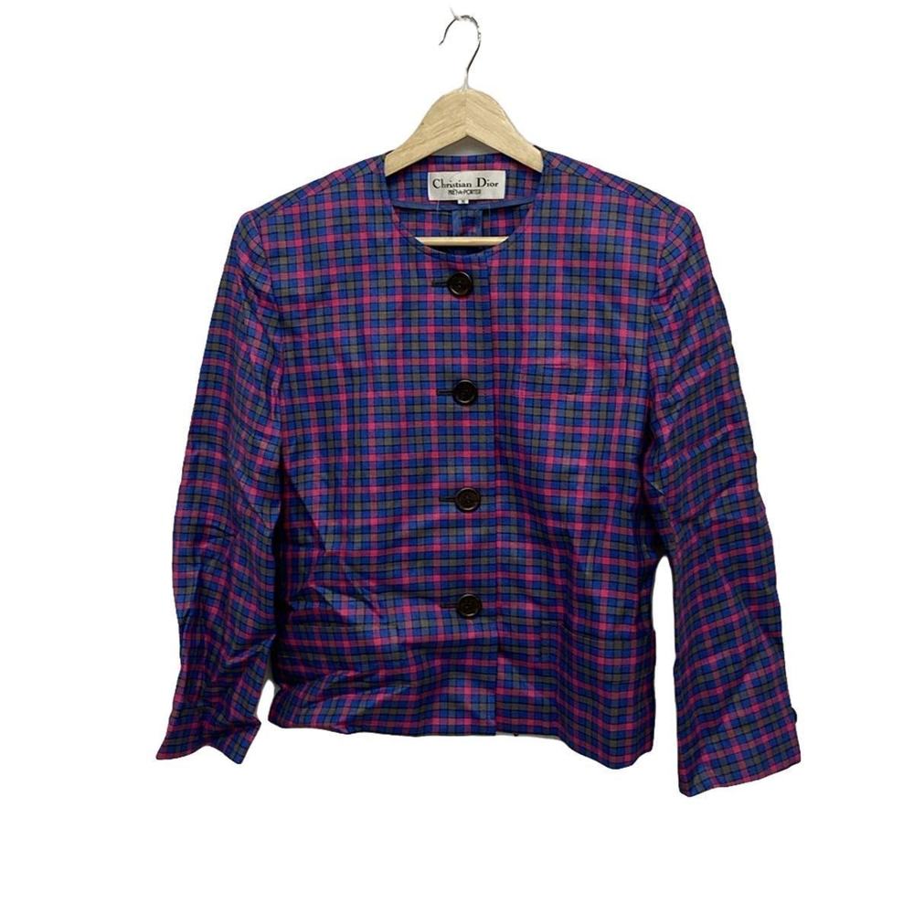 Dior Checked Pattern Long Sleeve Jacket Blue - image 1